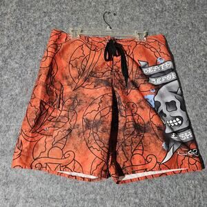 Ed Hardy Shorts Mens Medium Skull Death Before Dishonor Swim Trunks Tattoo